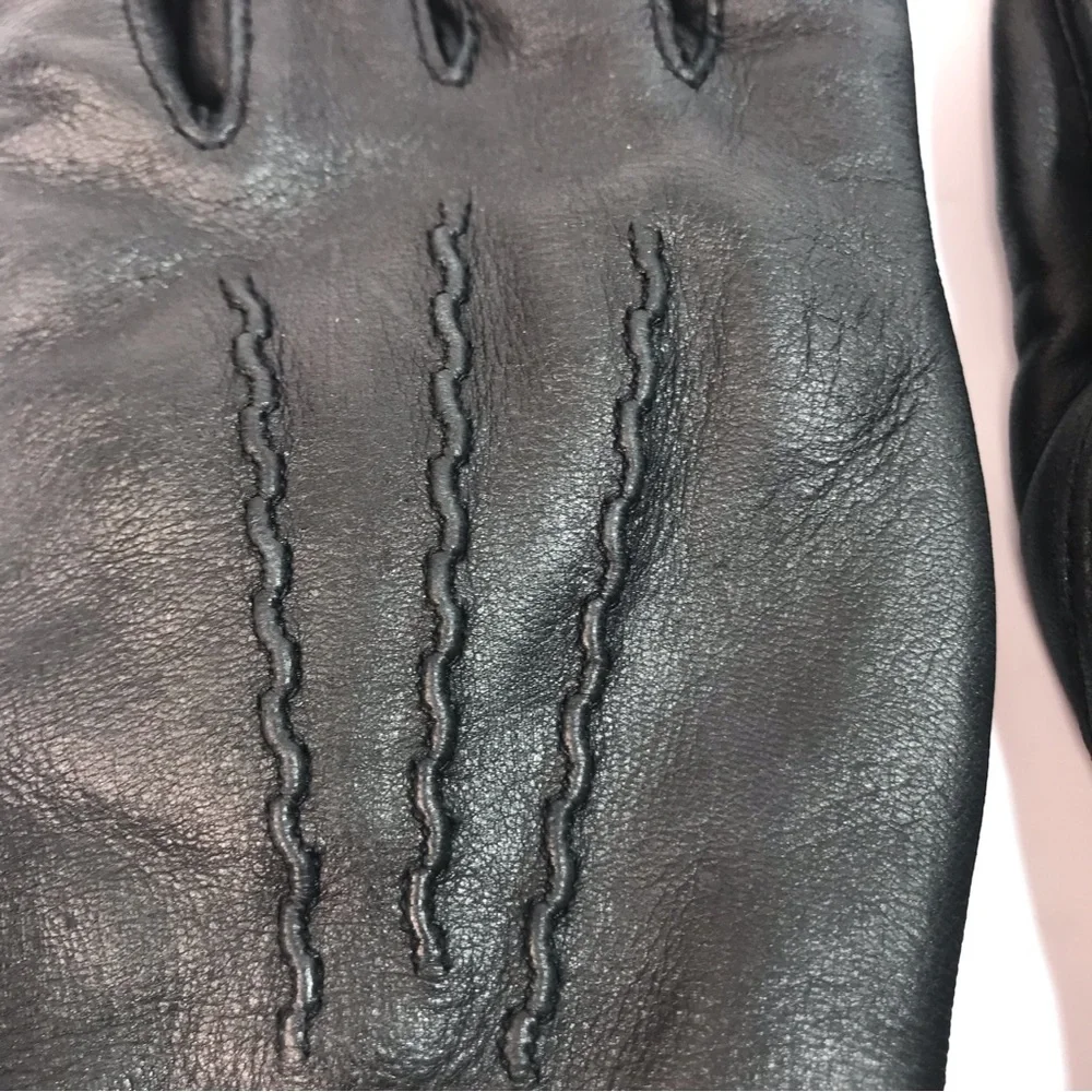 Eddie Bauer Black Leather Fleece Lined Gloves Size L